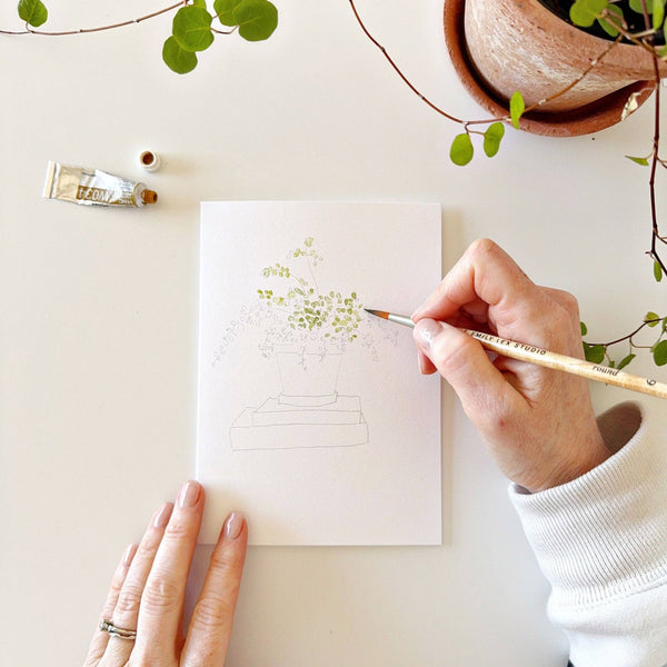 Potted Plants Paintable Watercolor Note Card Set - Little Flower Soap Co
