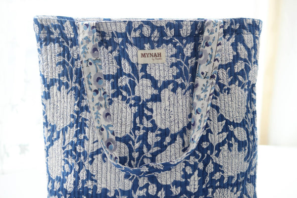 Quilted Tote - Reversible Indigo floral bag - Little Flower Soap Cobagblock printfloralbag