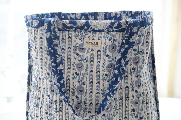 Quilted Tote - Reversible Indigo floral bag - Little Flower Soap Cobagblock printfloralbag