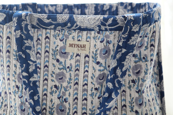 Quilted Tote - Reversible Indigo floral bag - Little Flower Soap Cobagblock printfloralbag