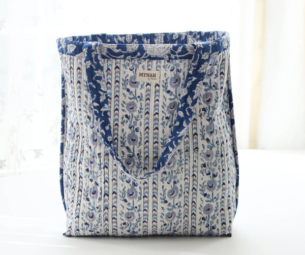 Quilted Tote - Reversible Indigo floral bag - Little Flower Soap Cobagblock printfloralbag