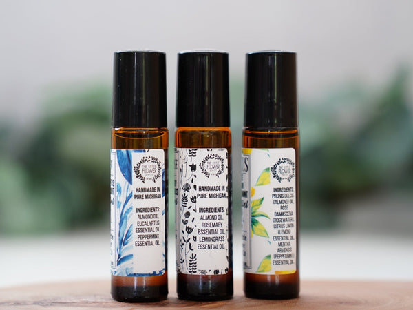 Renew, Cleanse & Focus Essential Oil Roll-On Set of 3 - Little Flower Soap Coaromatherapy gift setessential oil giftsessential oil roll on setEssential Oils