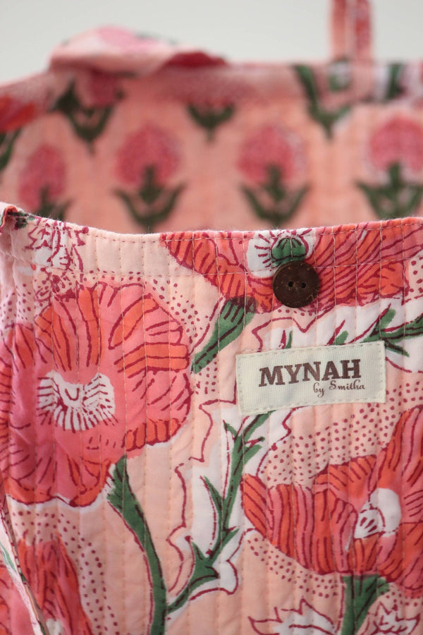 Reversible Quilted Tote Bag - Coral Poppy Print | Laptop Tote - Little Flower Soap Coblock-printgifthandcrafted