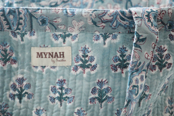 Reversible Quilted Tote Bag - Teal Paisley & Blue Thistle Print | Laptop Tote - Little Flower Soap Coblock-printgifthandcrafted
