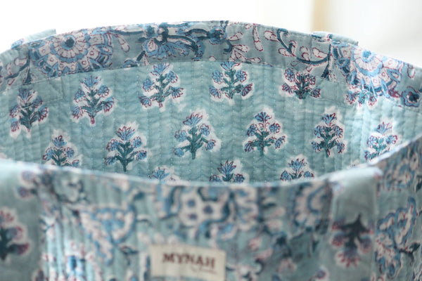 Reversible Quilted Tote Bag - Teal Paisley & Blue Thistle Print | Laptop Tote - Little Flower Soap Coblock-printgifthandcrafted