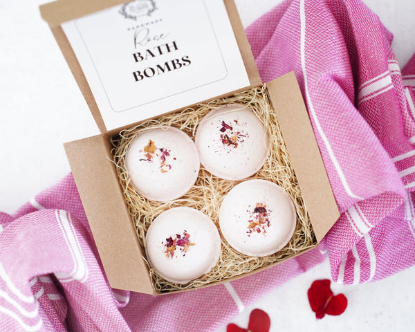 Rose Bath Bombs - Gift Set of 4 - Little Flower Soap Co