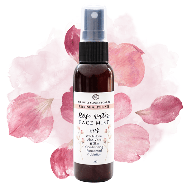 Rose Water Face Mist – Hydrating & Refreshing Facial Spray with Witch Hazel, Aloe Vera & Fermented Probiotics | Natural Skin Toner & Hydrosol Mist 2oz - Little Flower Soap Coface careface mistFace oilFace Care