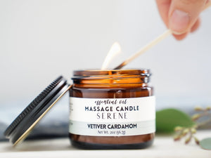 Serene Massage Oil Candle - Vetiver, Cardamom with Black Pepper & Vanilla - Little Flower Soap Co