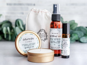 Small Outdoorsy Gift Set - Natural Bug Spray, Candle and Itch Relief Roll on - Little Flower Soap Co