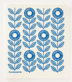 Swedish Dish Cloth - Blue Scandi flowers - Little Flower Soap Co