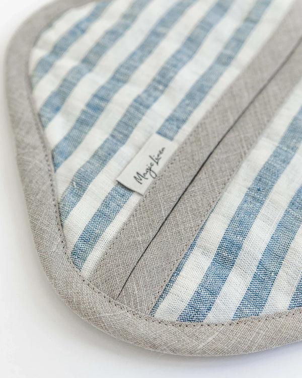 Linen Pot-Holder in Striped in Blue