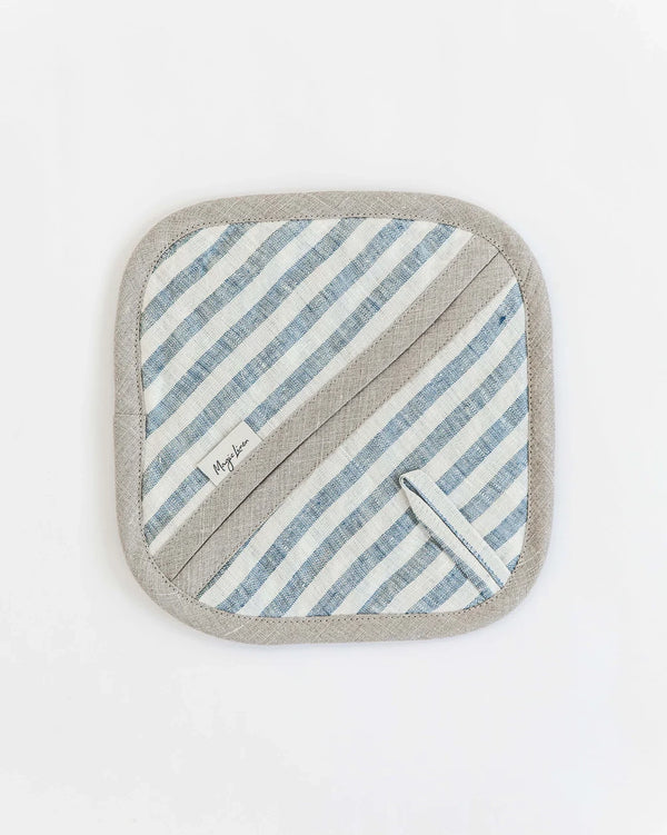 Linen Pot-Holder in Striped in Blue