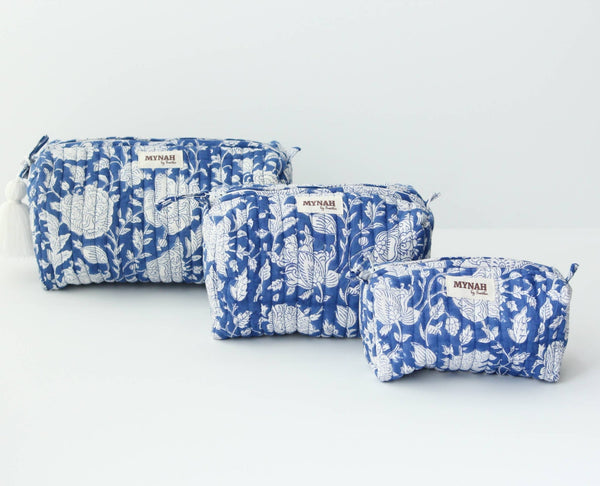 Travel make - up organizer bag - Set of 3 Indigo batik floral - Little Flower Soap Coblock printhandmadeindigobag