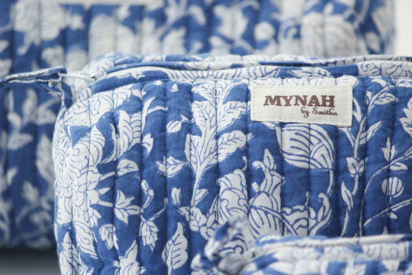 Travel make - up organizer bag - Set of 3 Indigo batik floral - Little Flower Soap Coblock printhandmadeindigobag