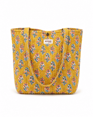 Yellow Batik Quilted Reversible Tote Bag - Little Flower Soap Cobatikblock-printcortinabag