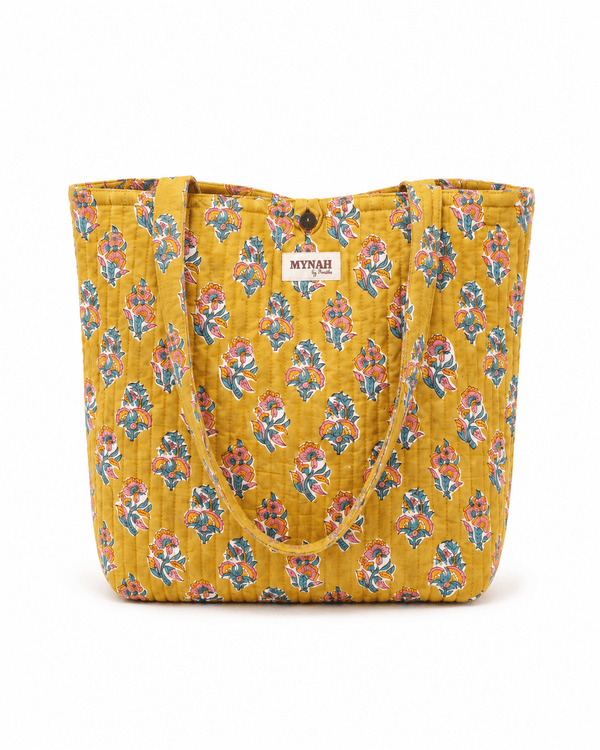Yellow Batik Quilted Reversible Tote Bag - Little Flower Soap Cobatikblock-printcortinabag