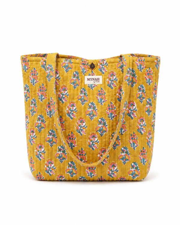 Yellow Batik Quilted Reversible Tote Bag