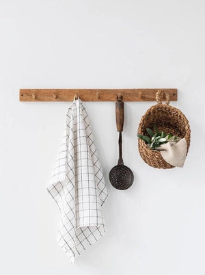 Zero - Waste Striped Linen Tea Towel - Charcoal Grid - Little Flower Soap Co