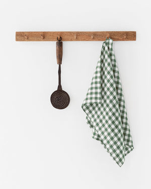 Zero - Waste Striped Linen Tea Towel - Dark Green Gingham - Little Flower Soap Co
