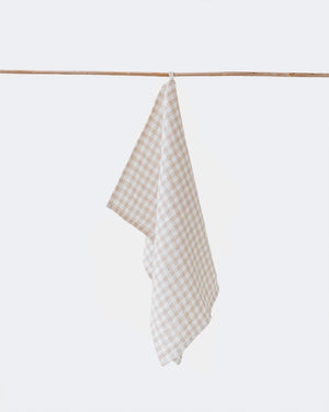 Zero - Waste Striped Linen Tea Towel - Oatmeal Gingham - Little Flower Soap Co