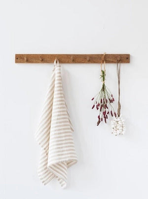 Zero - Waste Striped Linen Tea Towel - Oatmeal Stripe - Little Flower Soap Co