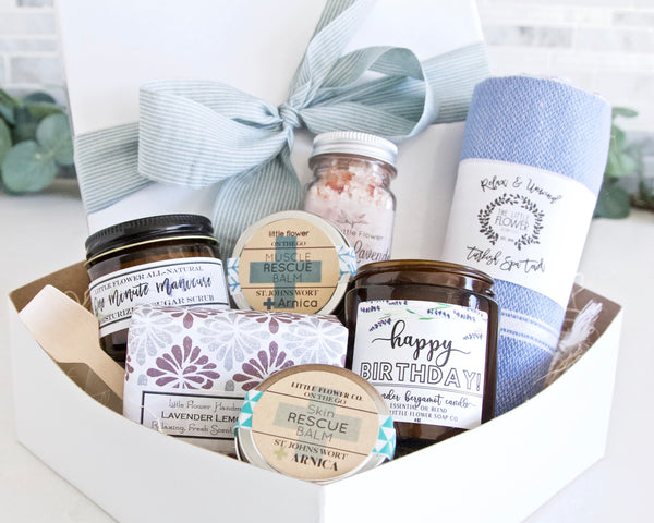 Happy Birthday Relaxation Spa Gift Box - Womens Gift Baskets for Birthday - 8 Piece