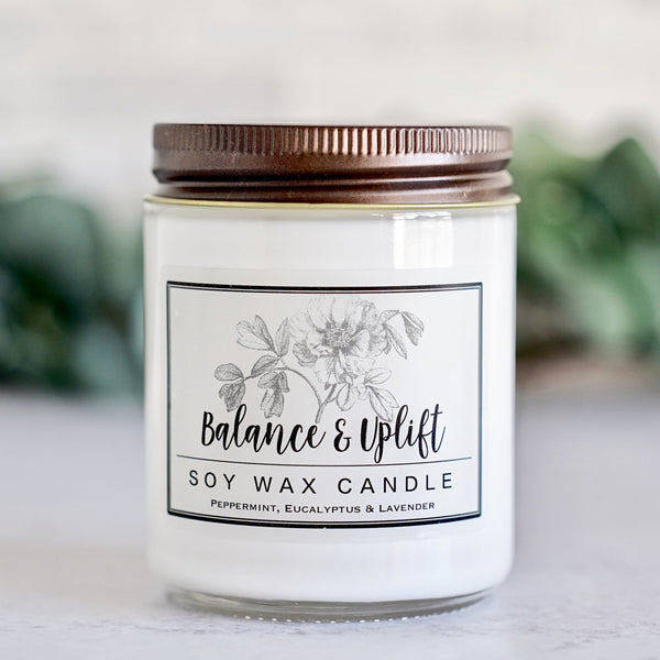 Balance and Uplift Essential Oil - 8oz Soy Wax Candle - Little Flower Soap Co