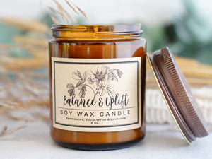 Balance and Uplift Soy Wax Candle - Amber Jar 8oz - Little Flower Soap Co