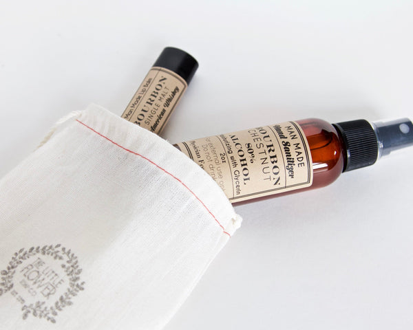 Bourbon Gift Set - 2oz Hand Sanitizer and Bourbon Lip Balm - Little Flower Soap Co