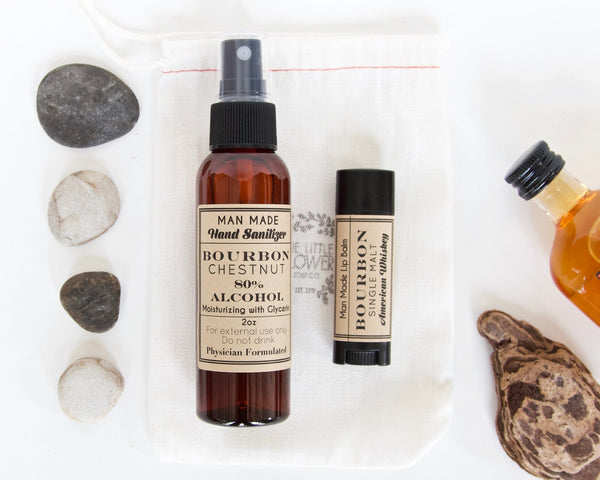 Bourbon Gift Set - 2oz Hand Sanitizer and Bourbon Lip Balm - Little Flower Soap Co