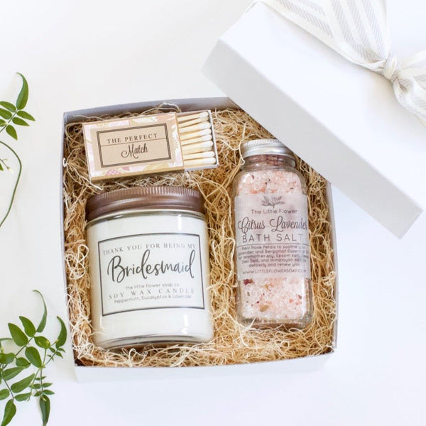 Bridesmaid Thank You Gift with Candle and Bath Salt - Little Flower Soap Co