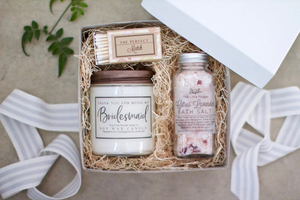 Bridesmaid Thank You Gift with Candle and Bath Salt - Little Flower Soap Co