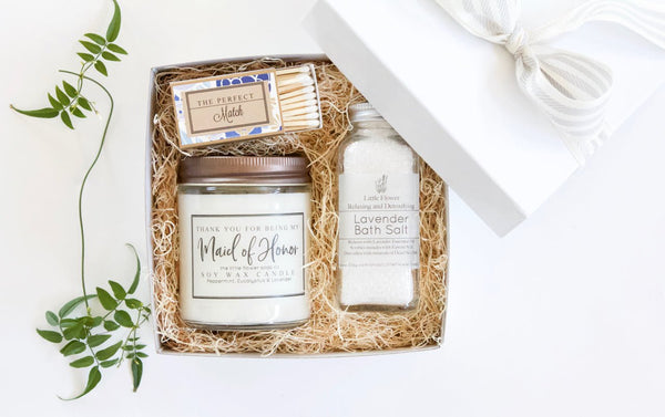 Bridesmaid Thank You Gift with Candle and Bath Salt - Little Flower Soap Co