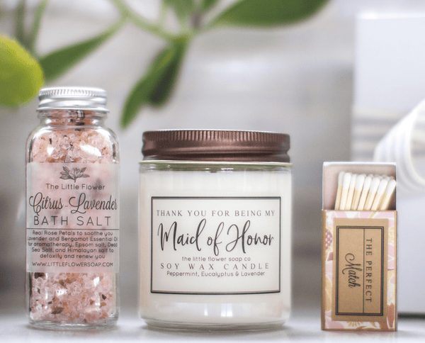 Bridesmaid Thank You Gift with Candle and Bath Salt - Little Flower Soap Co