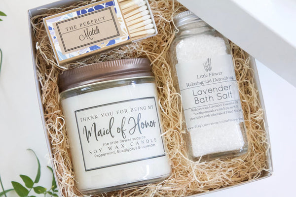 Bridesmaid Thank You Gift with Candle and Bath Salt - Little Flower Soap Co