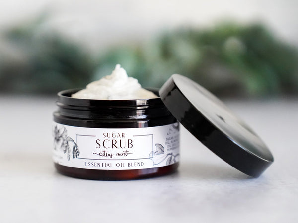 Large Citrus Mint Sugar Scrub - Essential Oil Body Scrub 4oz jar - Little Flower Soap Co