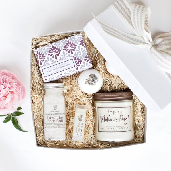 Luxury Lavender Gift Box - Handmade Aromatherapy Lavender Spa Gift Basket for Women - Little Flower Soap Co