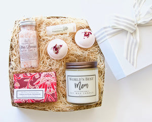 Luxury Self Care Gift for Worlds Best Mom - Handmade Aromatherapy Lavender Spa Gift Basket for Women - Little Flower Soap Co