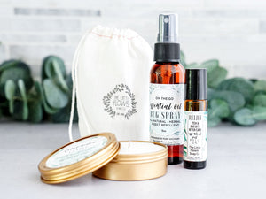 Small Outdoorsy Gift Set - Natural Bug Spray, Candle and Itch Relief Roll on - Little Flower Soap Co