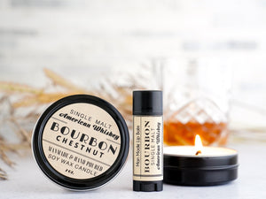 Unique & Funny Gifts for Men - Bourbon Candle and Lip Balm - Little Flower Soap Co