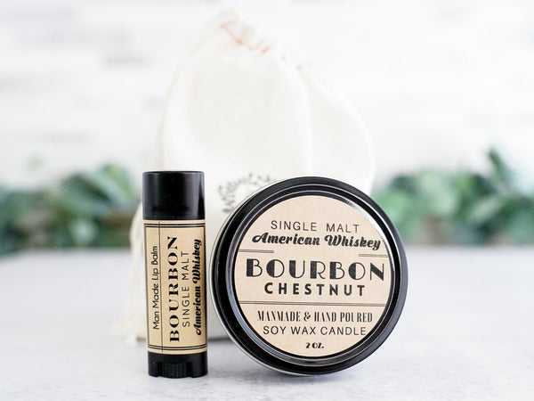 Unique & Funny Gifts for Men - Bourbon Candle and Lip Balm - Little Flower Soap Co