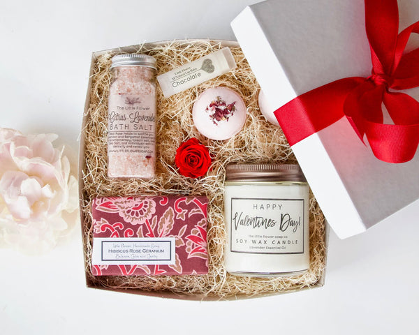 This Valentine’s Day spa gift box is an easy, thoughtful gift for a girlfriend or wife. It includes natural soap, bath salts, a candle, bath bombs, and lip balm, ships gift-ready, and requires no wrapping.